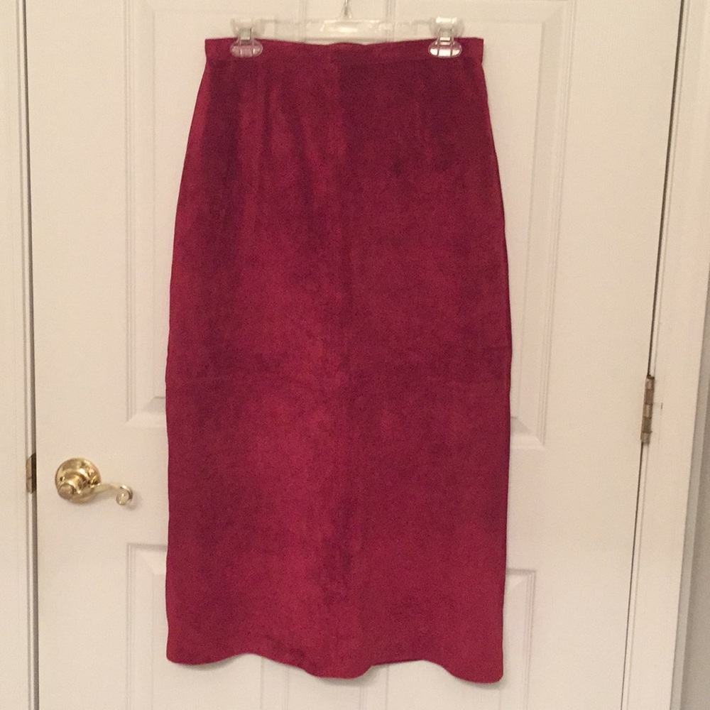 Long skirt, red suede, size 10 petite